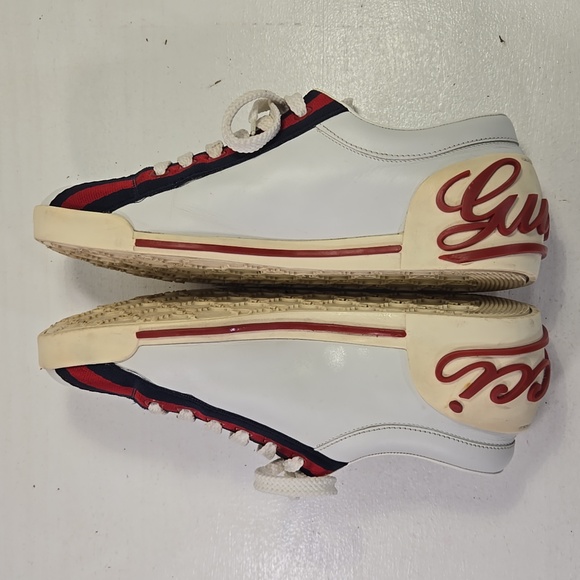 Gucci Boulevard Vintage Stripe White Leather Cursive Logo Women's Sneakers 7 - Picture 6 of 15